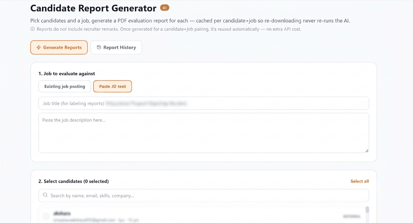 Candidate Report Generator interface